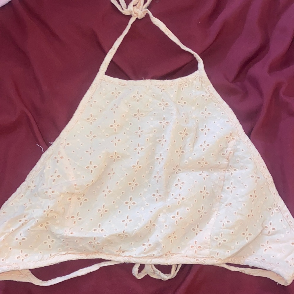 light orange/ blush pink cropped tied backless halter top